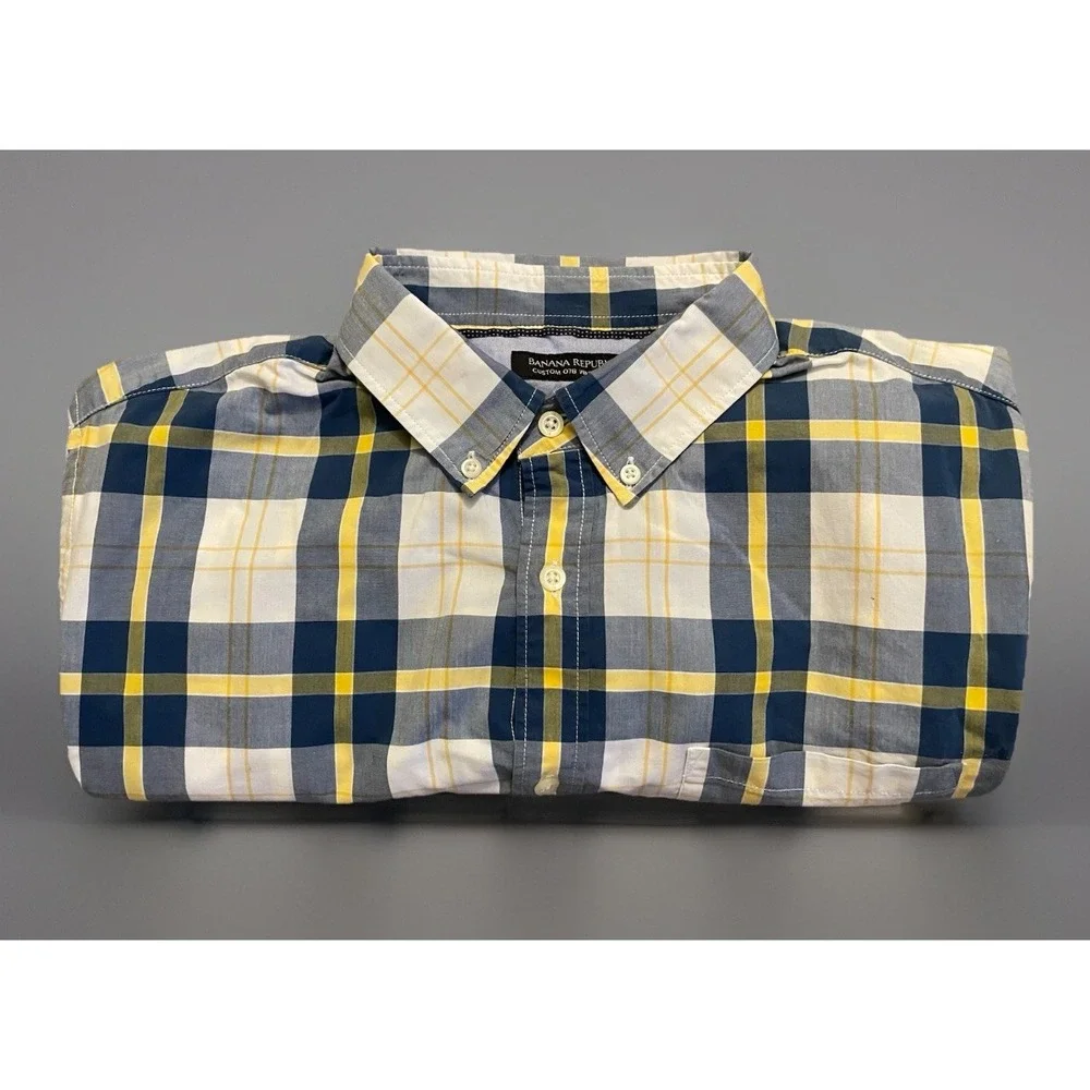Banana Republic 078 Long Sleeve Button Down Shirt Blue Yellow Plaid Large JBHS